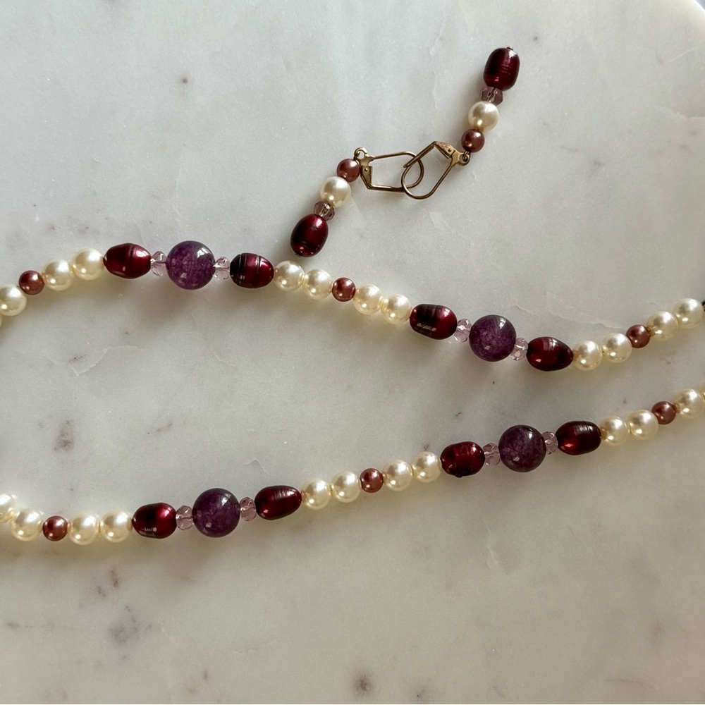 Pearl and Beaded Handmade Necklace and Earring Set Real freshwater pearls